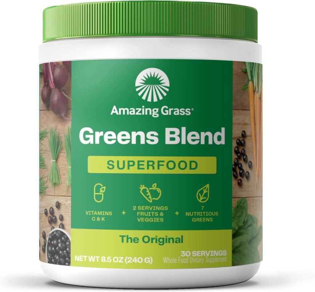 Amazing Grass Greens Superfood Powder: Greens Powder with Digestive Enzymes  Probiotics, Organic Spirulina, Chlorella, and Beet Root Powder, Original, 30 Servings