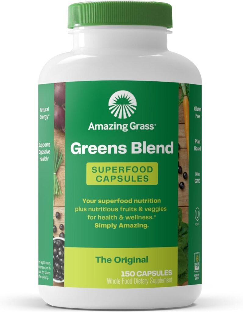 Amazing Grass Greens Superfood Powder: Greens Powder with Digestive Enzymes  Probiotics, Organic Spirulina, Chlorella, and Beet Root Powder, Original, 150 Count