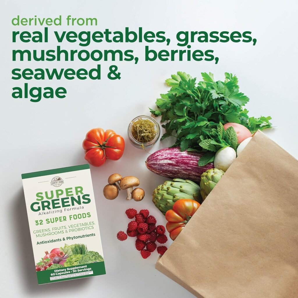 COUNTRY FARMS Super Greens Fruit Vegetable Probiotics Antioxidants Phytonutrients Beet Root Nitric Oxide Circulation Immune Support Capsules