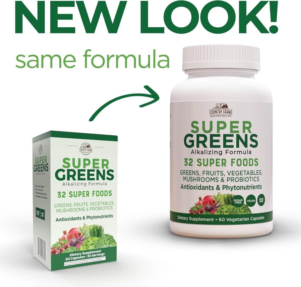 COUNTRY FARMS Super Greens Fruit Vegetable Probiotics Antioxidants Phytonutrients Beet Root Nitric Oxide Circulation Immune Support Capsules
