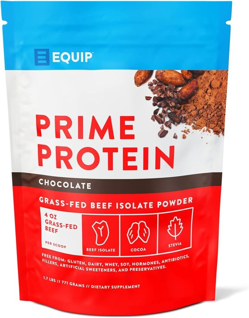 Equip Foods Prime Protein - Grass Fed Beef Protein Powder Isolate - Paleo and Keto Friendly, Gluten Free Carnivore Protein Powder - Chocolate, 1.7 Pounds - Helps Build and Repair Tissue