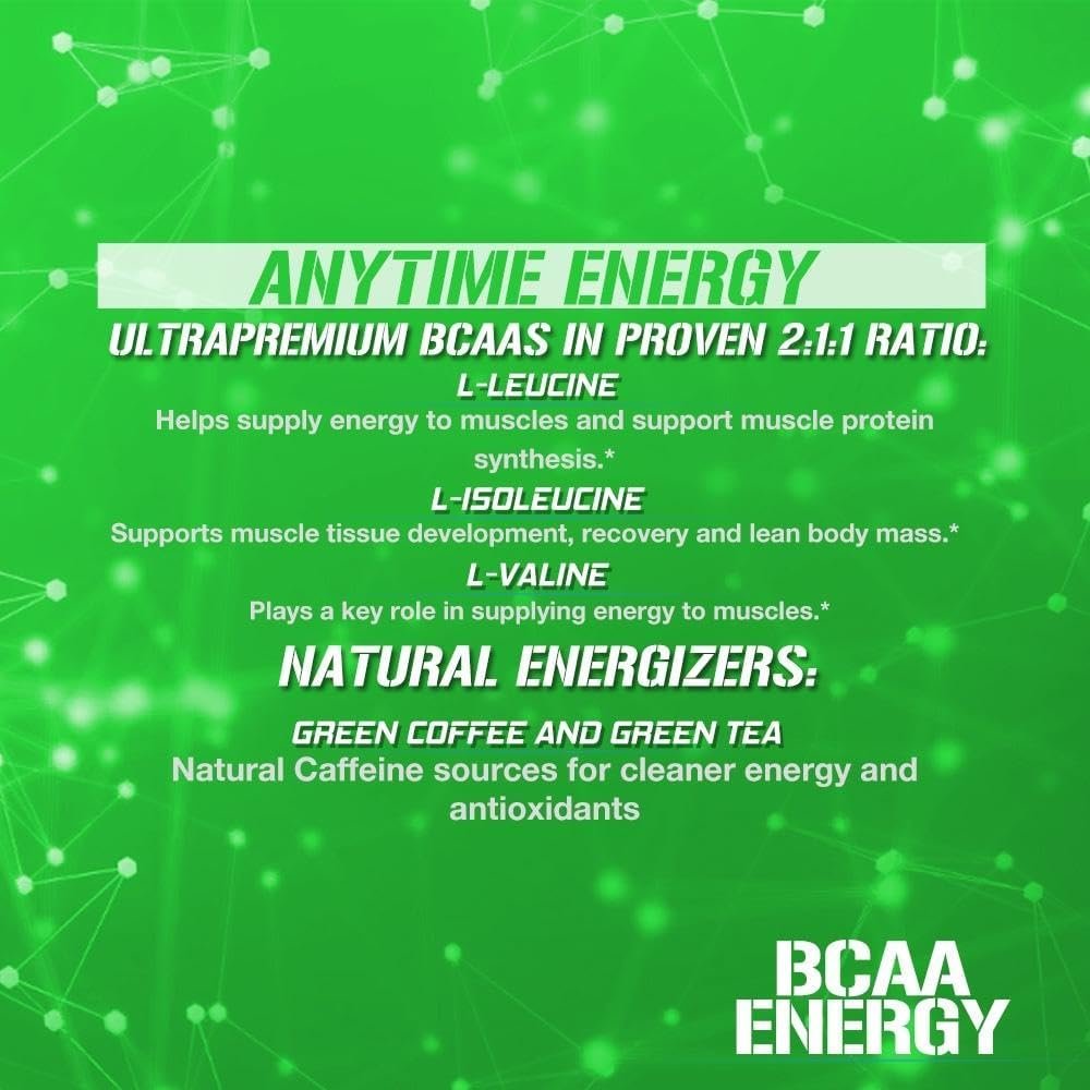 EVL BCAAs Amino Acids Powder - BCAA Energy Pre Workout for Muscle Recovery Lean Growth and Endurance - Rehydrating Post Workout Recovery Drink with Natural Caffeine - Cherry Limeade