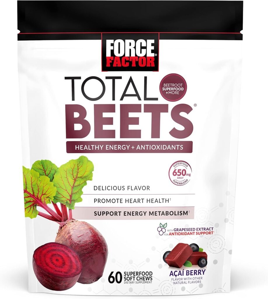 Force Factor Total Beets Drink Mix Superfood Powder with Nitrates to Support Circulation,Blood Flow  Total Beets Soft Chews with Beetroot, Nitrates, L-Citrulline, Grapeseed Extract