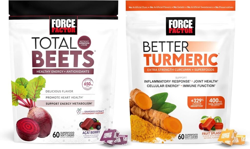 Force Factor Total Beets Soft Chews, 60 Chews  Better Turmeric Joint Support Supplement, 60 Soft Chews