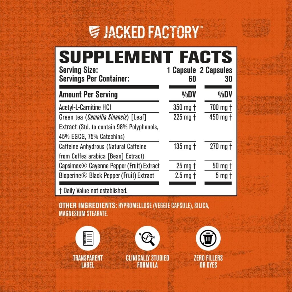 Jacked Factory Burn XT Thermogenic Fat Burner  Lean PM Nighttime Weight Loss Supplement for Men  Women 60 Veggie Diet Pills