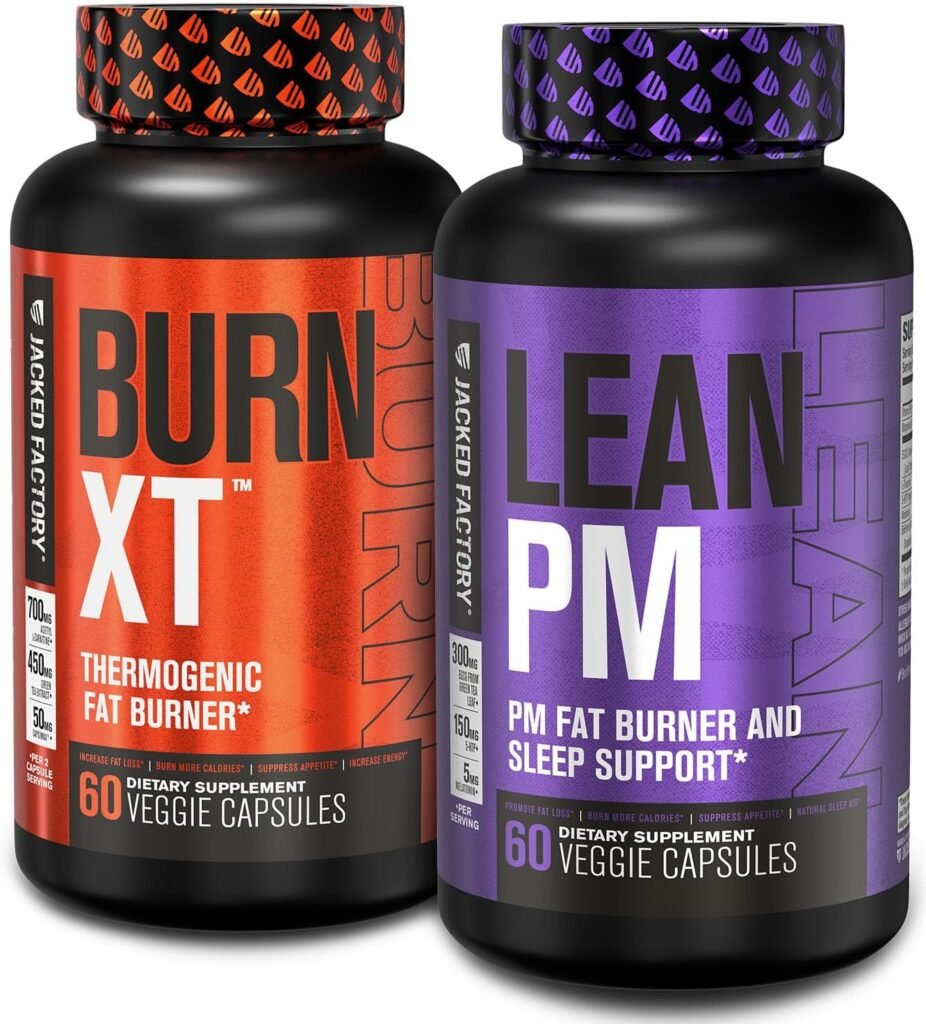Jacked Factory Burn XT Thermogenic Fat Burner  Lean PM Nighttime Weight Loss Supplement for Men  Women 60 Veggie Diet Pills