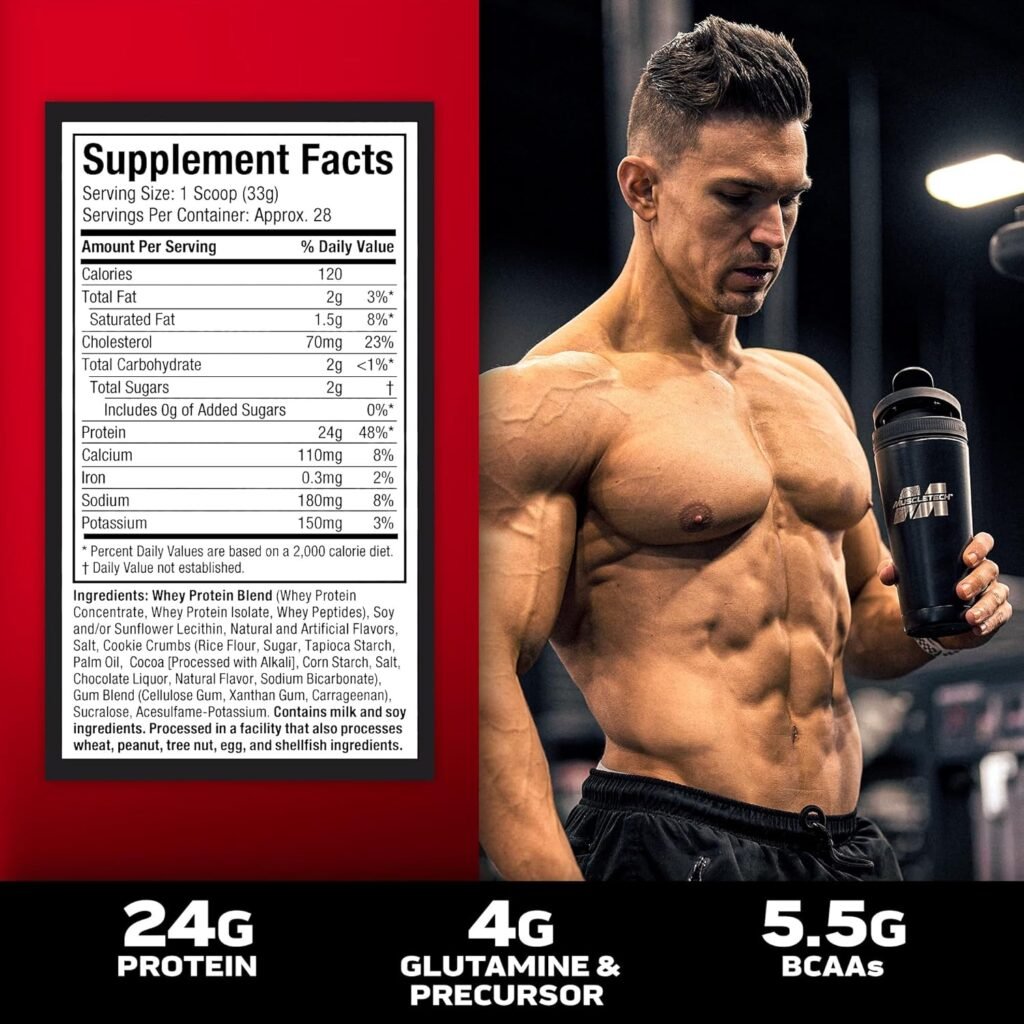 Muscletech Whey Protein Powder (French Vanilla Cream, 2LB) - Nitro-Tech Whey Protein Isolate Smoothie Mix for Lean Muscle  Fast Recovery - 24g of Whey Gold Protein for Women  Men - Gluten-Free