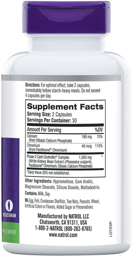 Natrol Carb Intercept with Phase 2 Carb Controller Capsules, White kidney bean extract, Helps control carbs, Helps metabolize fats, Clinically tested, Promotes healthy body weight, 1,000mg, 120 Count