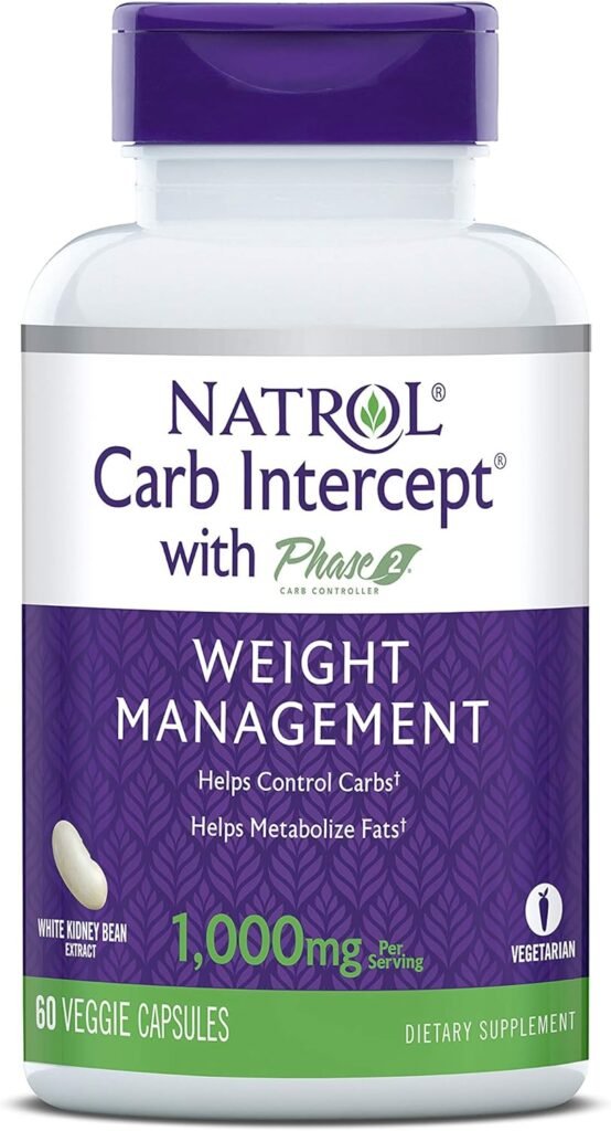 Natrol Carb Intercept with Phase 2 Carb Controller Capsules, White kidney bean extract, Helps control carbs, Helps metabolize fats, Clinically tested, Promotes healthy body weight, 1,000mg, 120 Count