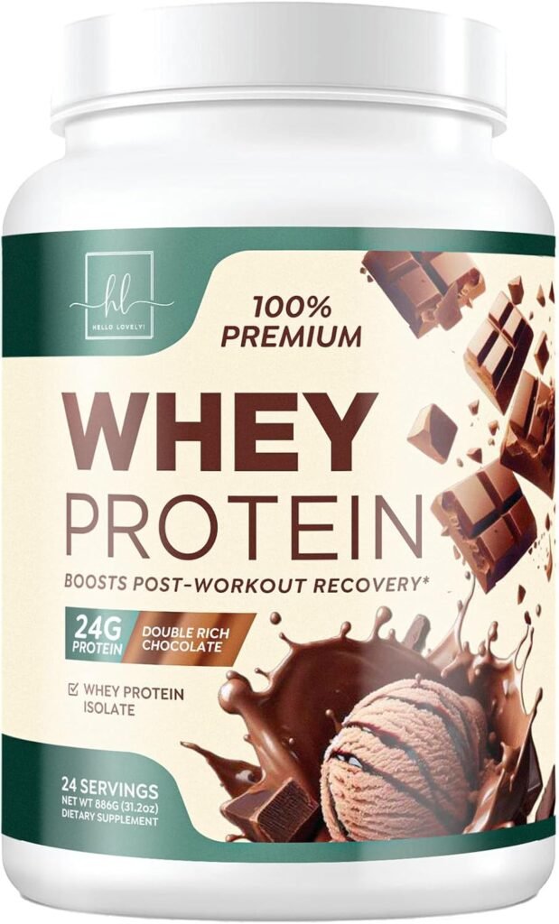 Whey Protein Powder, Rich Double Chocolate Whey Isolate with 24g Protein  BCAAs - Support Muscle Growth, Recovery  Fitness - Gluten Free, Fast Absorbing, Easy Digesting for Women  Men - 24 Servings