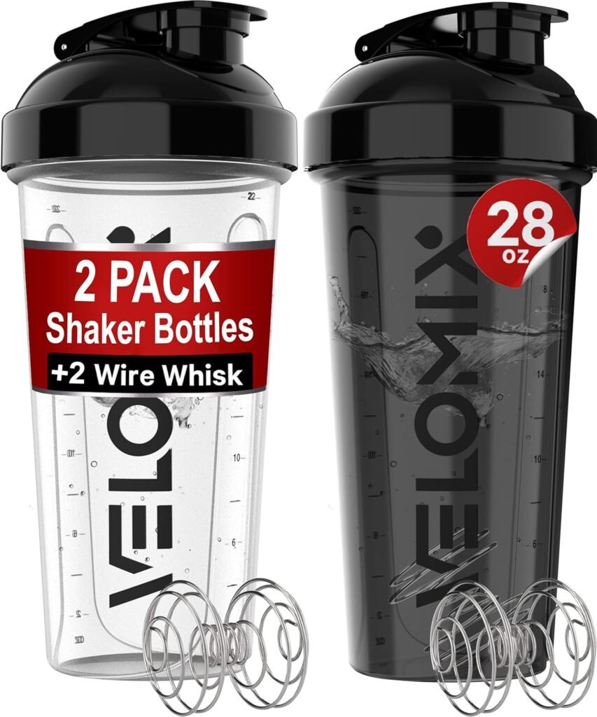 -2 Pack- 28 oz Protein Shaker Bottles for Protein Mixes - 2x Wire Whisk | Leak Proof Shaker Cups for Protein Shakes | Protein Shaker Bottle Pack | Shakers for Protein Shakes-BlackTransparent