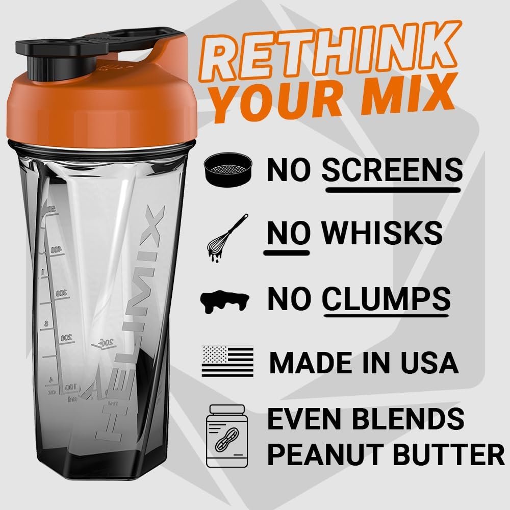 HELIMIX 2.0 Vortex Blender Shaker Bottle Holds upto 28oz | No Blending Ball or Whisk | USA Made | Pre Workout Protein Drink Shaker Cup | Weight Loss Supplements Shakes | Top Rack Safe