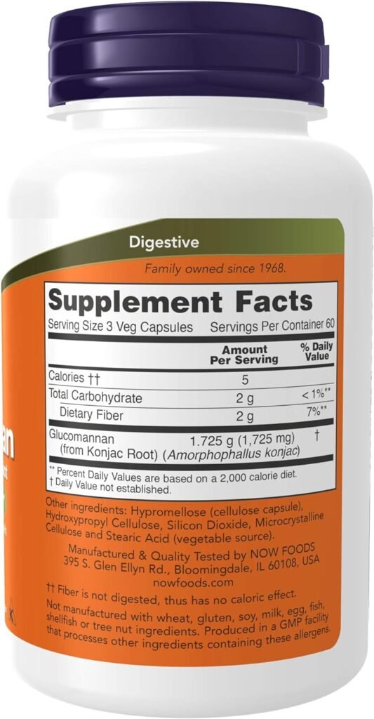 NOW Foods Supplements, Glucomannan (Amorphophallus konjac) 575 mg, Supports Regularity*, Healthy Weight Management*, 180 Veg Capsules