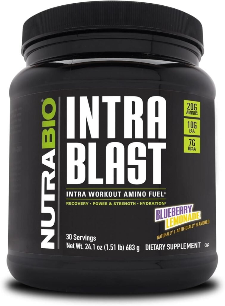 NutraBio Intra Blast BCAA EAA Electrolyte and Hydration Powder - Amino Acid Supplement, EAA/BCAA Powder - Non-GMO and Gluten Free - Strawberry Lemon Bomb - 30 Servings